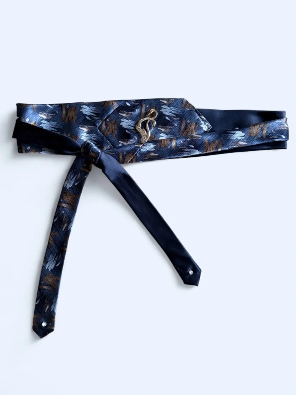 Re-styled Silk Necktie Belt, hidden pocket, swan pin, empowered, Art Deco, Chic